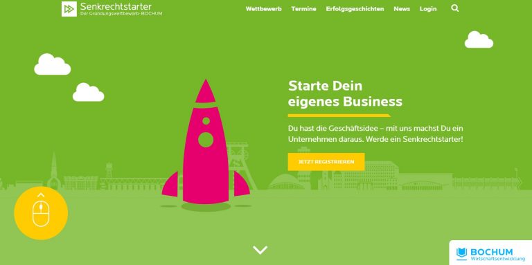 www.senkrechtstarter.de, the program sponsored by Wirtschaftsförderung Bochum